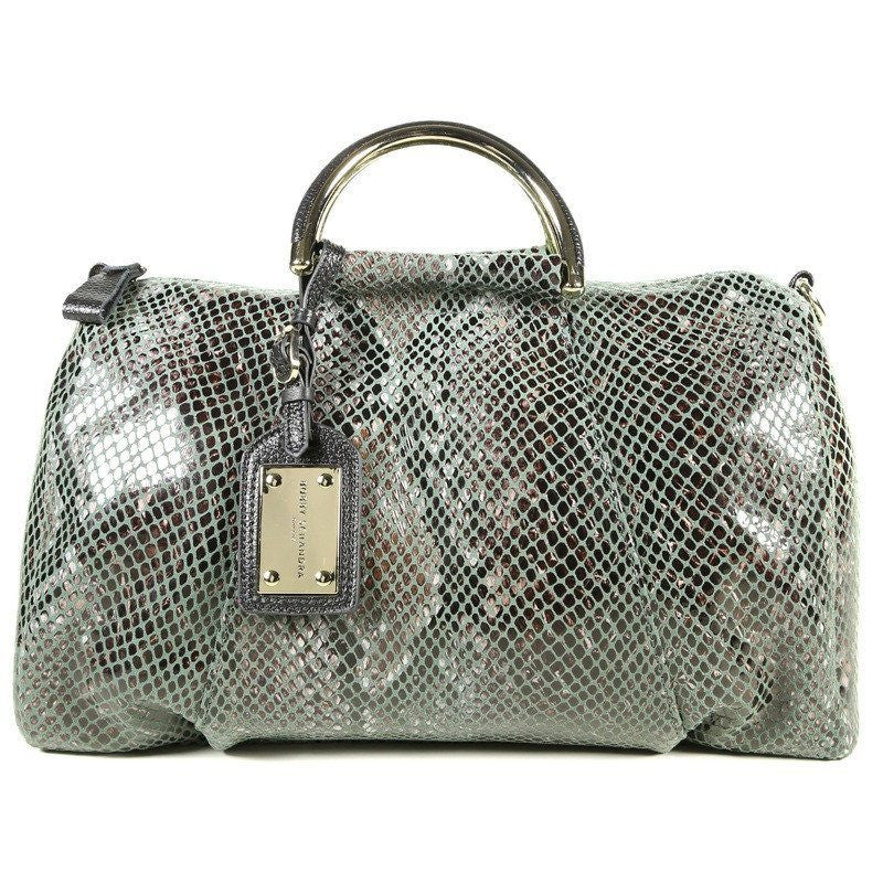 Green Patent Leather Snake Print Satchel