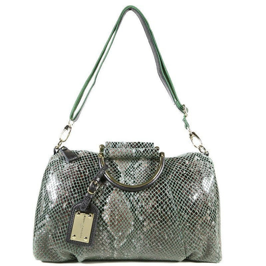 Green Patent Leather Snake Print Satchel