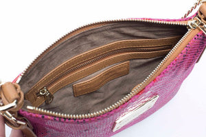 Pink Python Print Leather Crossbody messenger bag