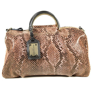Light Brown Patent Leather Snake Print Satchel Bag