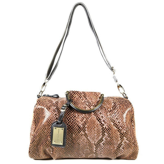 Light Brown Patent Leather Snake Print Satchel Bag