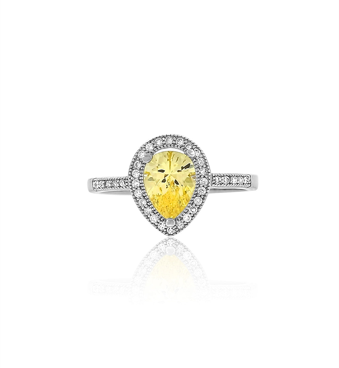 pear yellow diamond cz silver ring