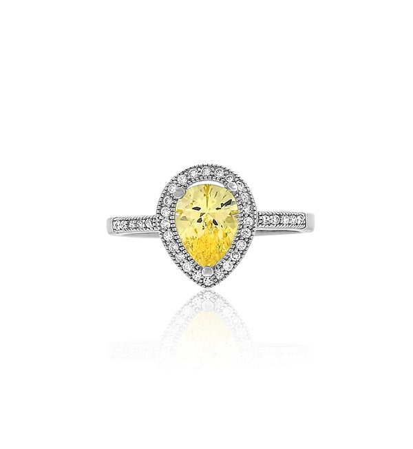 pear yellow diamond cz silver ring