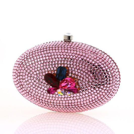 Pink Oval Multi-Color Cluster Swarovski Crystal Clutch