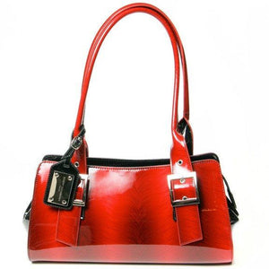 Red Feather Print Patent Italian Leather Bag