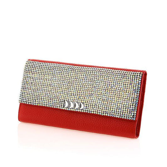 Red Italian Leather Swarovski Crystal Evening Clutch