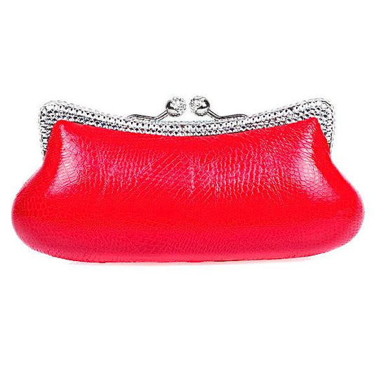 Red Snake Print Swarovski Crystal Clutch with Clear Crystals