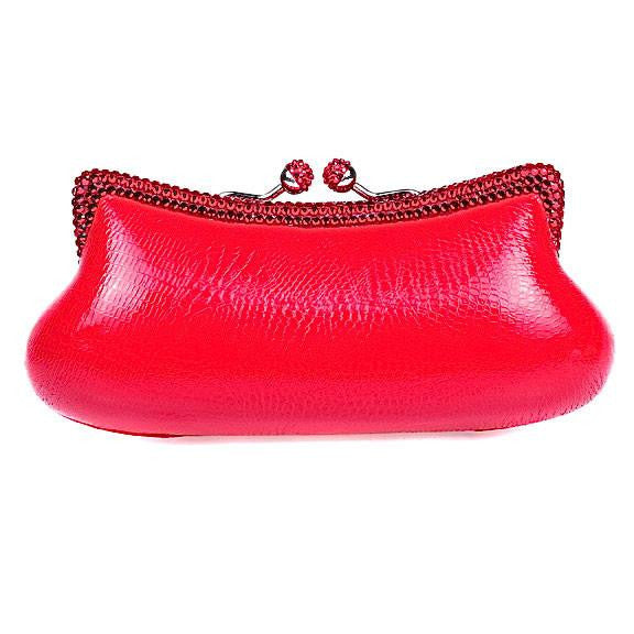 Red Snake Print Swarovski Crystal Clutch with Red Crystals