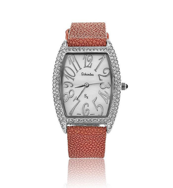 Red Sting Ray Swarovski Crystal Pearl Face Watch