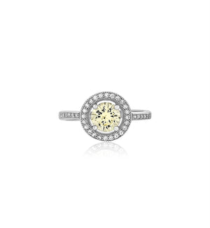 round light yellow cz silver ring