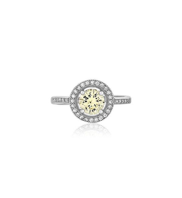 round light yellow cz silver ring