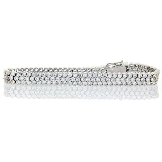 Silver 3 Row Round CZ Tennis Bracelet