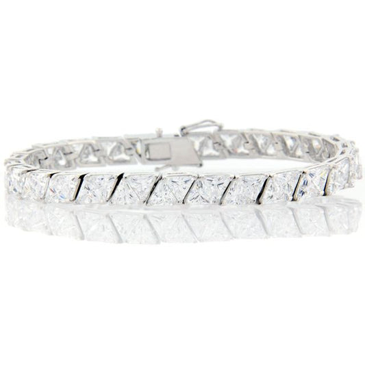 Silver and CZ Triangular Tennis Bracelet