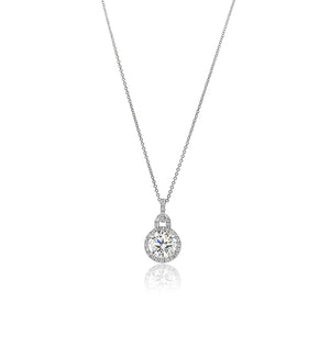 silver cz diamond pendant large halo necklace
