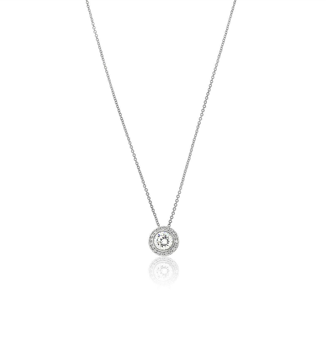 Silver CZ Round Pave Halo Necklace