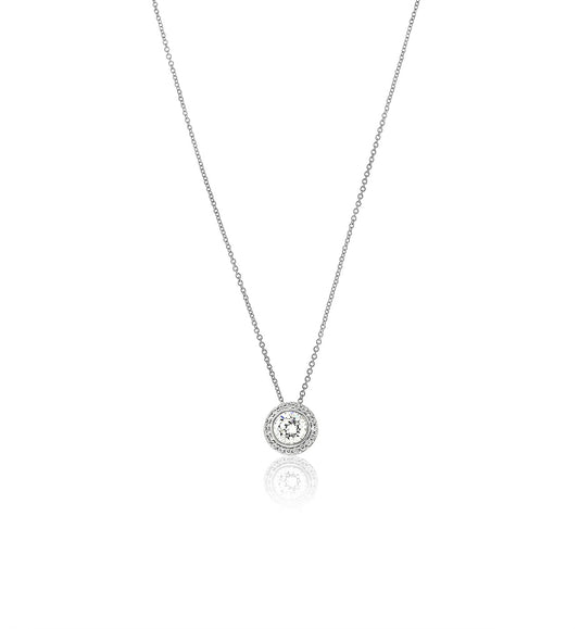 Silver CZ Round Pave Halo Necklace