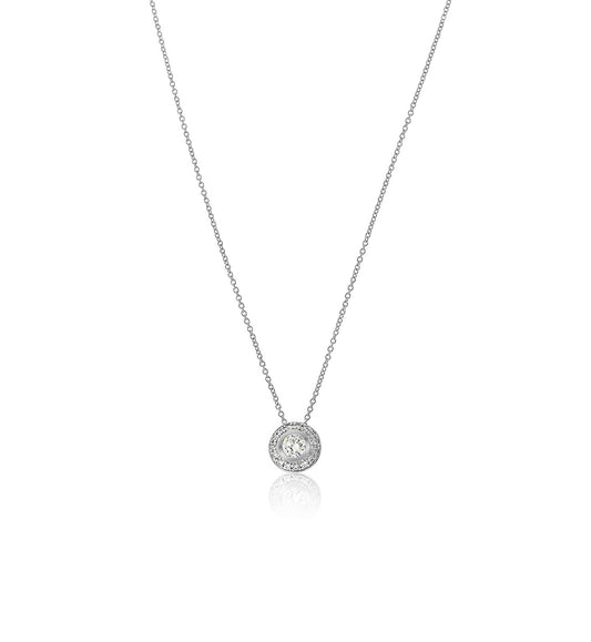 silver cz bezel set pendant necklace