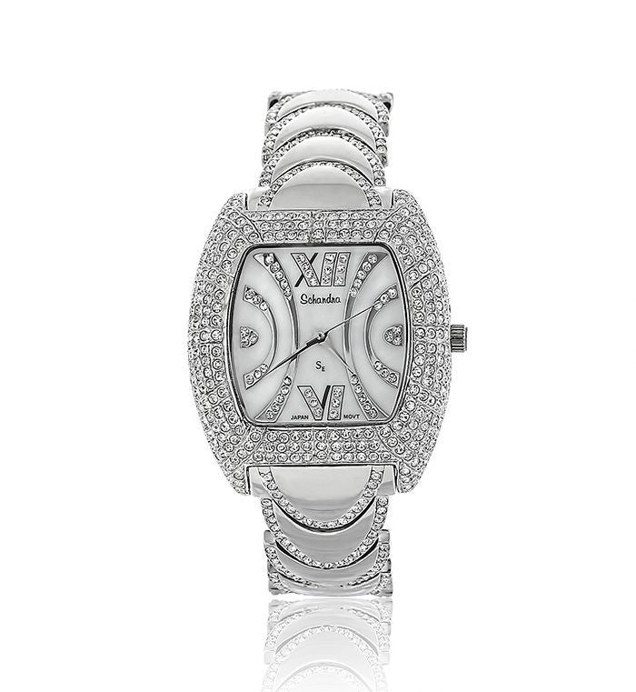 Silver Micro Pave Swarovski Crystal Designer Tank Watch