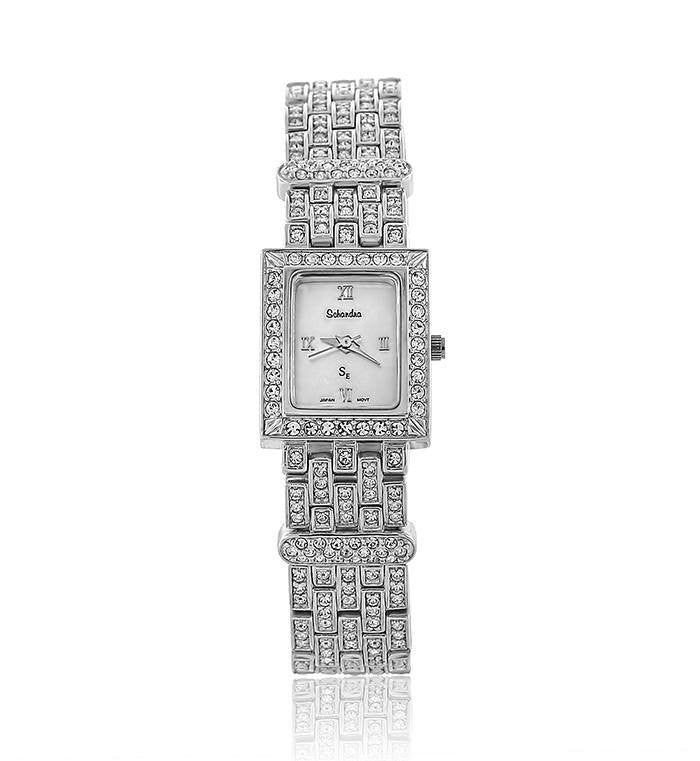 Silver Swarovski Crystal Pearl Face Designer Watch