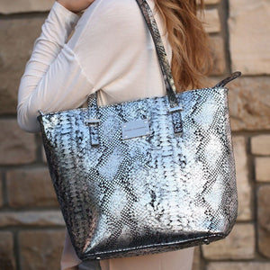 Silver and Black leather Tote Bag