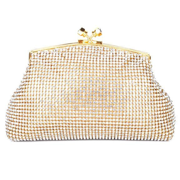 Soft Mesh Gold Swarovski Crystal Clutch