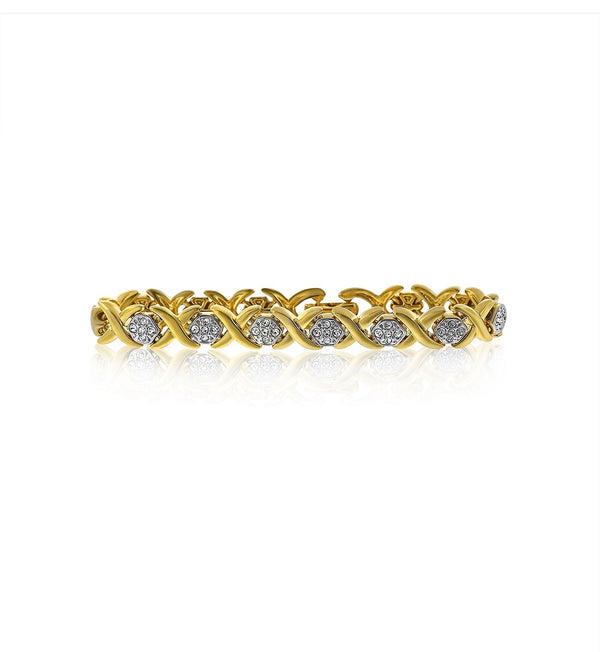x-and-o-swarovski crystal gold silver bracelet