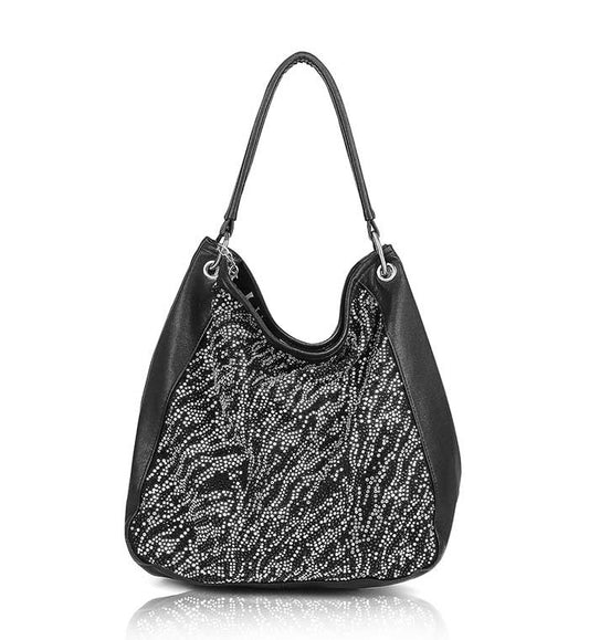 Large Rhinestone Rockstar Tote (Black Zebra)